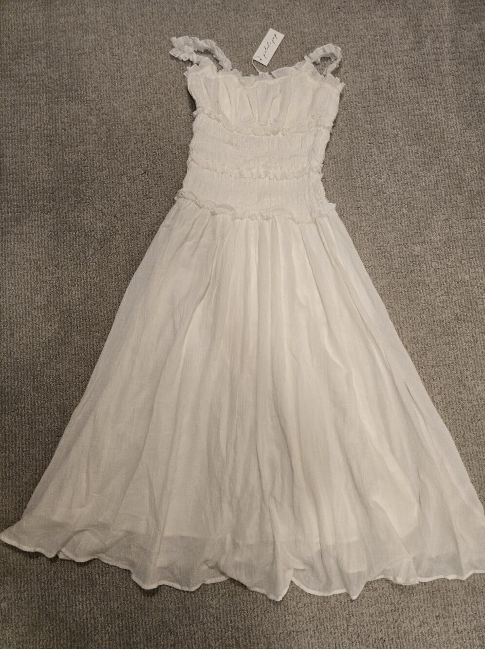 New Petal & Pup White Smocked Maxi Dress with Ruffle Straps